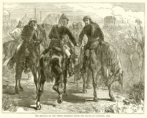 Das Treffen der drei Generäle nach der Befreiung von Lucknow, 1857 von English School