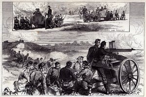 Die Nordenfeldt-Kanonen in Aldershott, aus der Illustrated London News, September 1885 von English School
