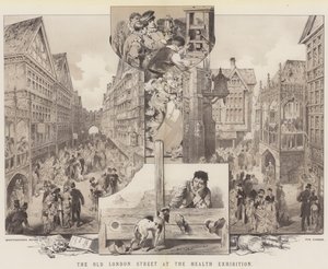 Die alte Londoner Straße auf der Gesundheitsausstellung (Farblithografie)