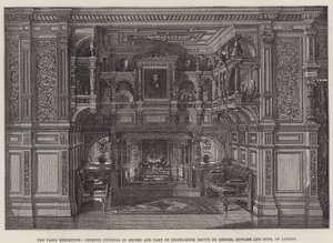 Die Pariser Ausstellung, Kaminverkleidungen in einer Nische und Teil des Speisezimmers gezeigt von Messers Howard und Sons, London (Gravur) von English School