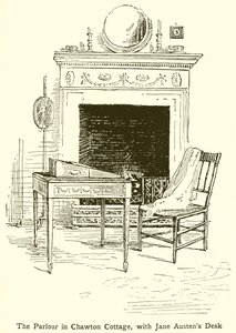 Das Wohnzimmer im Chawton Cottage mit Jane Austens Schreibtisch von English School