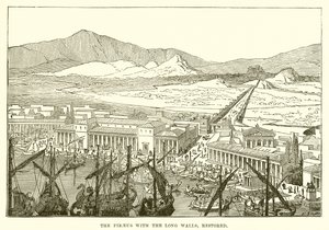 Der Hafen von Piräus mit den langen Mauern, restauriert von English School