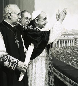 Der Papst, der den Menschenmengen zuwinkt von English School
