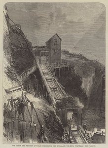 Der Prinz und die Prinzessin von Wales steigen in die Botallack-Zinnmine, Cornwall, hinab (Stich) von English School