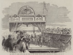 Der Prinz von Wales legt den letzten Stein der Victoria-Brücke (Gravur) von English School