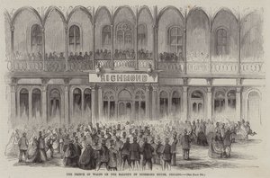 Der Prinz von Wales auf dem Balkon des Richmond House, Chicago (Gravur) von English School