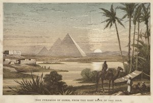 Die Pyramiden von Gizeh, von der Ostseite des Nils (farbiger Stich)