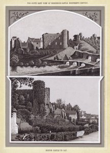 Die Südostansicht von Brecknock Castle, achtzehntes Jahrhundert; Brecon Castle heute von English School