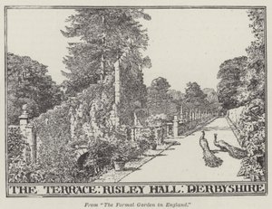 Die Terrasse, Risley Hall, Derbyshire (Gravur) von English School