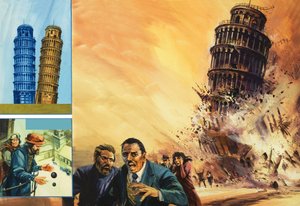 Der Turm von Pisa, vorgestellt im Einsturz