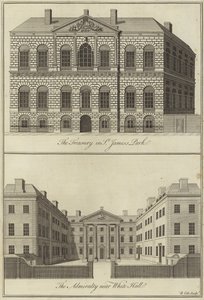 Die Schatzkammer im St. James Park und das Admiralitätshaus bei Whitehall, Westminster von English School