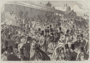 Die Tribünen in Longchamps vor dem Rennen um den Grand Prix de Paris (Stich) von English School