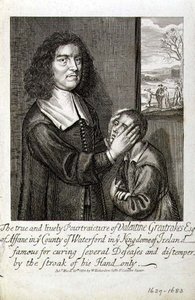 Das wahre und lebendige Karikatur von Valentine Greatrakes Esq. (1629-1683) veröffentlicht von W. Richardson, London von English School
