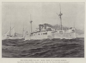 Das Kriegsschiff der Vereinigten Staaten "Maine", in Havanna Hafen gesprengt (Lithografie) von English School