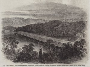 Der Krieg in Amerika, die Kettenbrücke über den Potomac oberhalb von Georgetown, Blick auf das Virginia-Ufer (Stich)