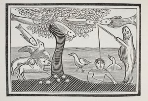 Das Wasserwunder oder Fische als Herren der Schöpfung, Illustration aus Chap-books des achtzehnten Jahrhunderts von John Ashton, veröffentlicht 1882