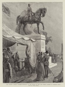 Das Jubiläumsangebot der Frauen, Enthüllung der Statue des verstorbenen Prinzgemahls im Windsor Great Park durch die Königin (Gravur) von English School