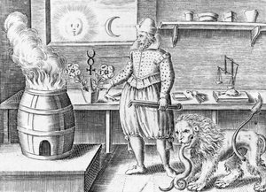 Der Alchemist in seiner Werkstatt von English School