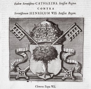 Die Wappen von Papst Clemens VII., Illustration aus Acts and Monuments von John Foxe, neunte Ausgabe, veröffentlicht 1684 von English School