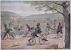 Das Fahrrad im Jahr 1819 - nach einem englischen Druck der Zeit von English School