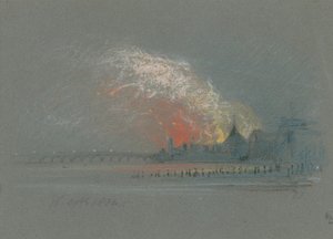 Der Brand der Parlamentsgebäude, 16. Oktober 1834 von English School