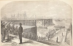 Die Gefangenen kehren von ihrer Arbeit im Arsenal zu den Hulks zurück, Illustration aus The Criminal Prisons of London and Scenes from Prison Life von Henry Mayhew und John Binny, veröffentlicht 1862 von English School