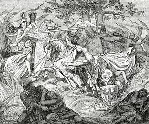 Der Tod von Manfred in der Schlacht bei Benevent, 26. Februar 1266 von English School