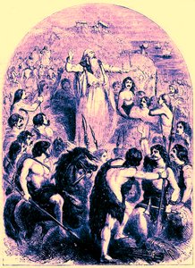 Die Druiden ermutigen die Briten, die Landung der Römer zu verhindern, Illustration aus Cassells Illustrierter Universalgeschichte von Edward Ollier, veröffentlicht 1890 von English School