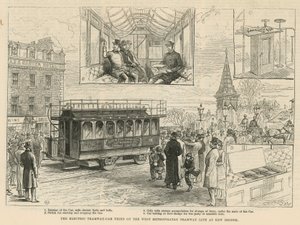 Der elektrische Straßenbahnwagen, getestet auf der West Metropolitan Straßenbahnlinie an der Kew Bridge