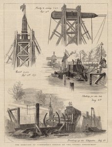 Die Errichtung der Nadel der Kleopatra am Thames Embankment
