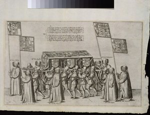Der Leichenzug von Sir Philip Sidney (1554-1586) auf dem Weg zur St. Pauls Kathedrale, 1587, graviert von Theodor de Bry (1528-1598) von English School