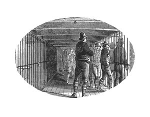 Die Galerie - Käfige unter Deck, in denen Gefangene vor dem Transport nach Australien eingesperrt wurden, illustriert in Die Märtyrer von Tolpuddle, veröffentlicht vom Gewerkschaftskongress, 1934 von English School