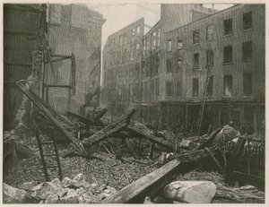 Das große Feuer im Old Bailey, London von English School