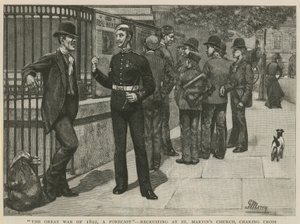 Der große Krieg von 1892, eine Prognose; Rekrutierung an der St. Martins Kirche von English School