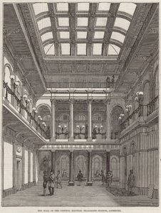Die Halle der zentralen elektrischen Telegraphenstation, Lothbury von English School
