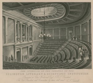 Das Innere des Theaters der Islington Literary and Scientific Institution
