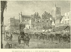 Der Marktplatz und die Kirche St. Peter Mancroft (vor der Restaurierung)
