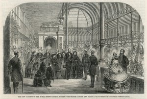 Die neuen Gärten der Königlichen Gartenbaugesellschaft: Der Prinzgemahl und die Gesellschaft passieren das große Gewächshaus von English School