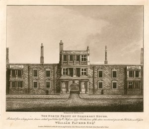 Die Nordfront des Somerset House, The Strand, London, basierend auf einem Druck von W. Moss aus dem Jahr 1777 von English School