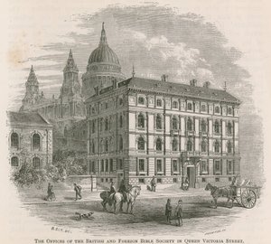 Die Büros der Britischen und Ausländischen Bibelgesellschaft in der Queen Victoria Street, London von English School