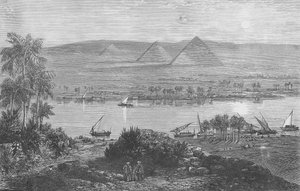 Die Pyramiden von Gizeh, vom Ostufer des Nils