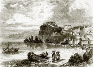 Der Felsen und die Stadt Scylla, Küste von Sizilien