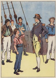 Der Matrosenjunge bietet an, der Marine beizutreten (Farblithografie)