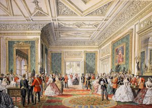 Die Unterzeichnung der Heiratsurkunde, aus Ein Gedenkbuch zur Hochzeit von Edward VII. und Alexandra von Dänemark, veröffentlicht 1864