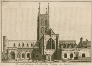 Die südliche Aussicht auf St. Saviours, Southwark, London
