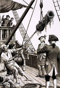 Das Schatzschiff Duque di Florenciea hat nicht mehr als ein paar Kanonen, Münzen und Kupfertöpfe hervorgebracht von English School