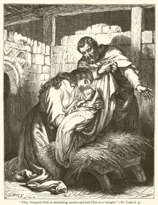 "Sie wickelten ihn in Windeln und legten ihn in eine Krippe", Lukas, ii, 7 (Gravur)