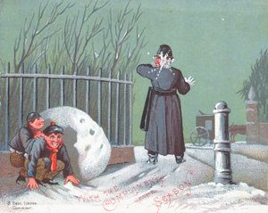 Schneebälle auf Polizisten werfen, Weihnachtskarte