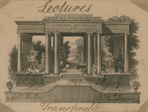 Ticket für Vorträge an der City of Westminster Literary, Scientific and Mechanics Institution von English School