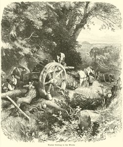 Holzschneiden im Wald von English School